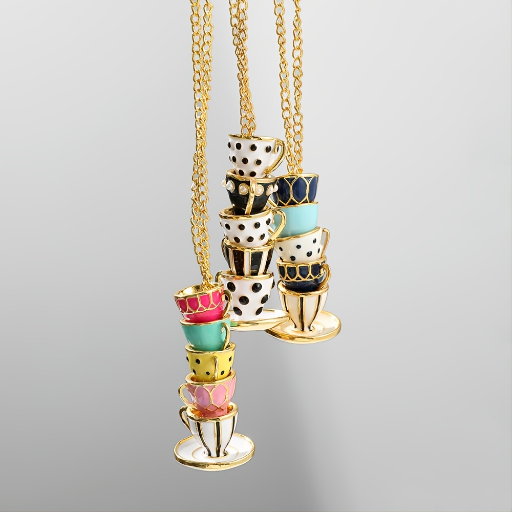 Enamel Glaze Tea Cup Long Sweater Necklace